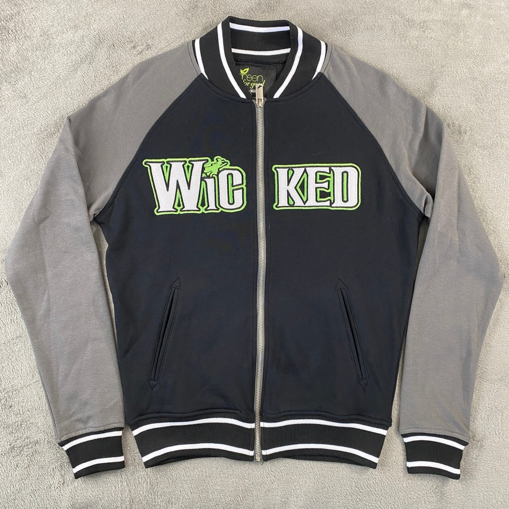 Wicked Bomber Jacket Green for Good Unisex S Black Grey Defy Gravity Varsity Zip